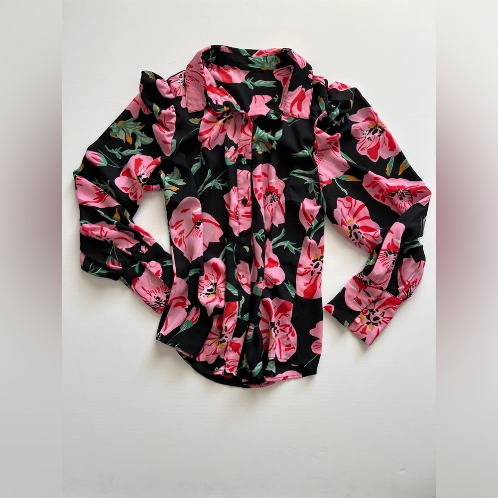 Madewell black floral blouse NWOT